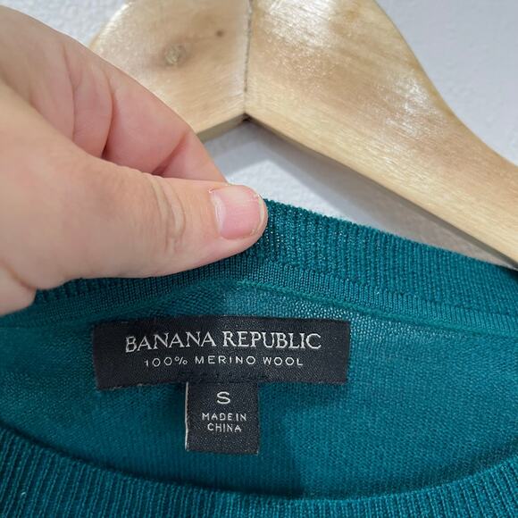 Banana Republic Merino Wool Crewneck Long Sleeve Sweater Teal Soft Knit S - Picture 5 of 6